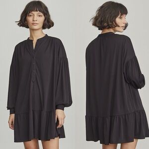 Elizabeth & James. Black Front-Button Tunic Peplum Balloon Sleeve Dress. XS